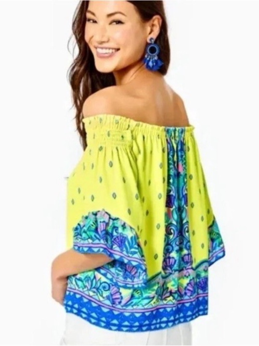 Lilly Pulitzer Yellow Fawna Top Off-Shoulder Pineapple Rivera XS